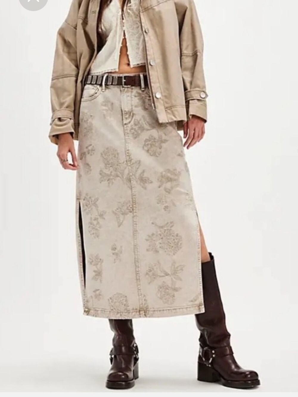 Driftwood Svetlana Embroidered Maxi Denim Skirt Sands Women's Size 30 NWT